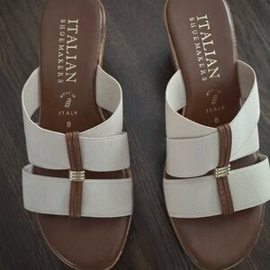 Italian Shoemakers Beige and Brown Slide Sandals